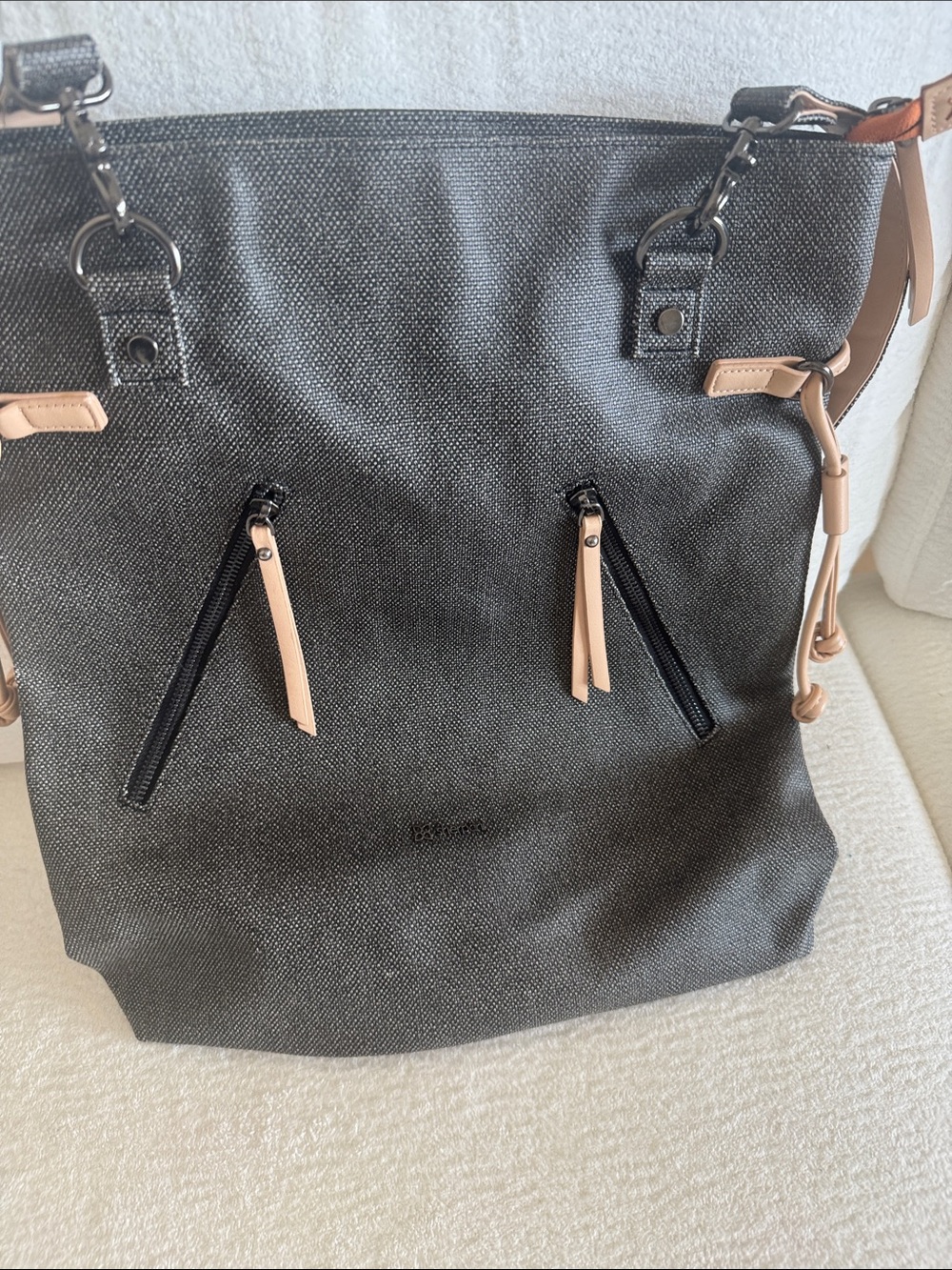 Sherpani Convertible BrownGray Tote with Tan Leather Accents